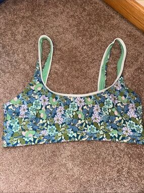 Floral Scoop Bikini Top in Blue, Green & Pink